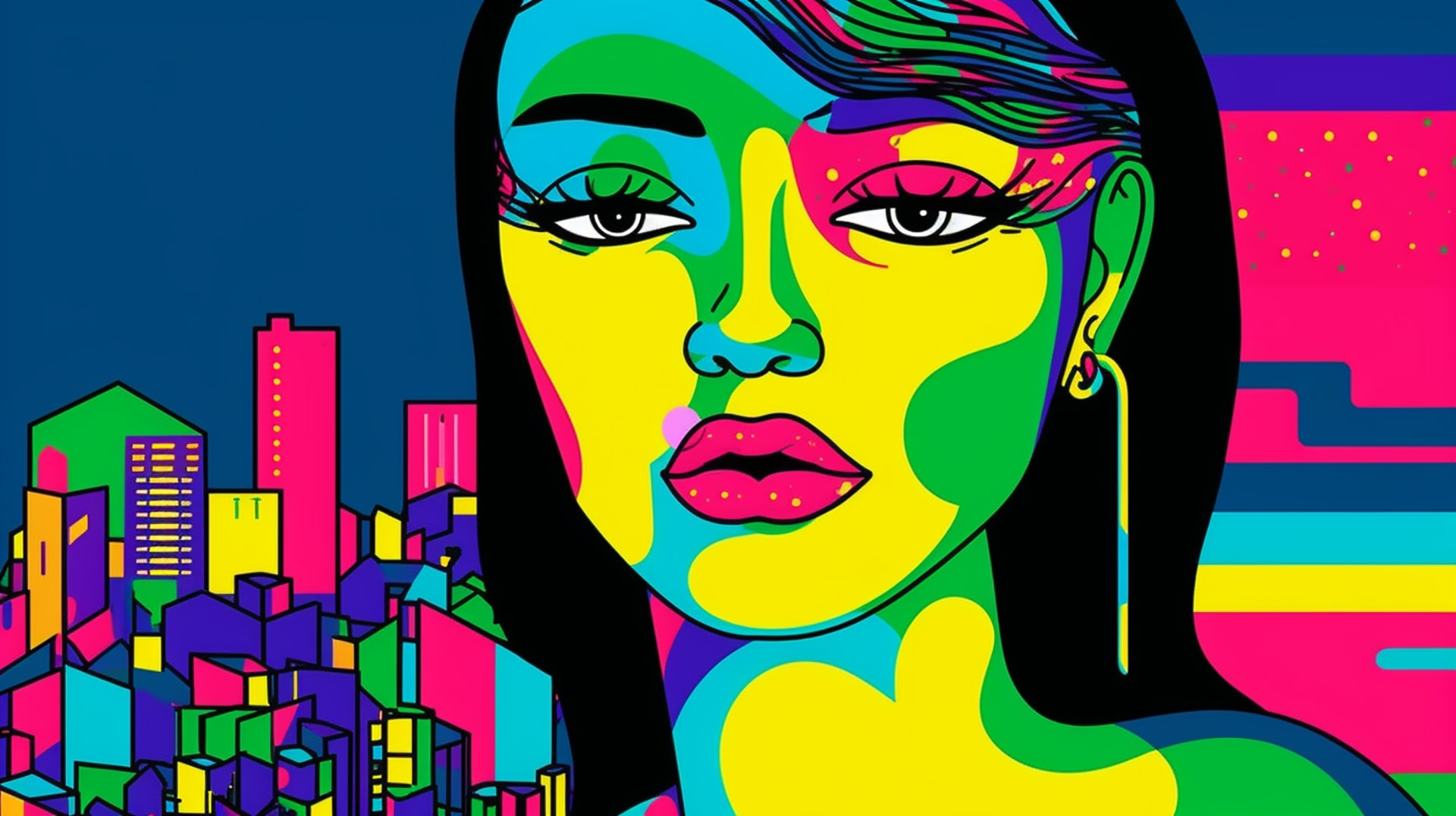 Psychedelic Metropolis: Anime Girl in City Wallpaper