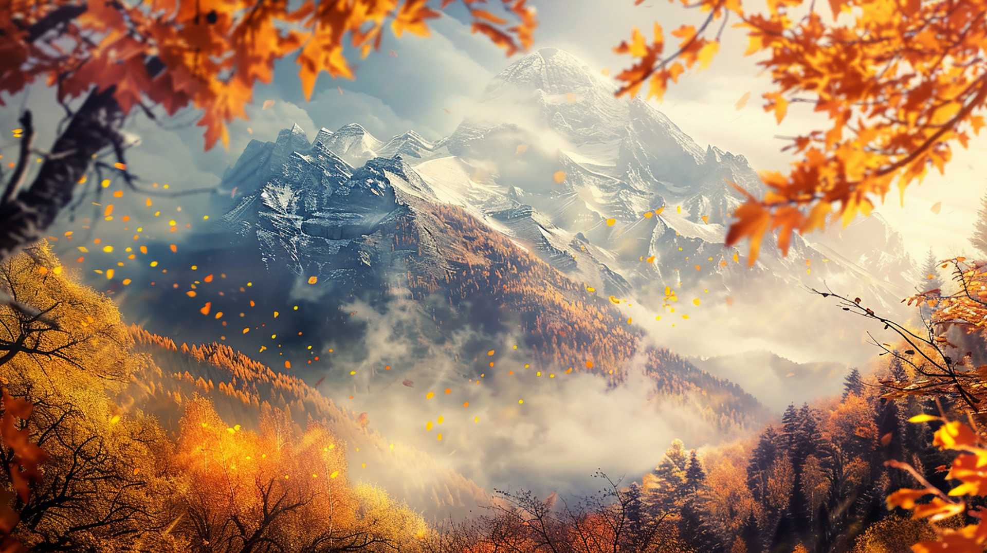 Mountain Retreat: Fall Foliage Background