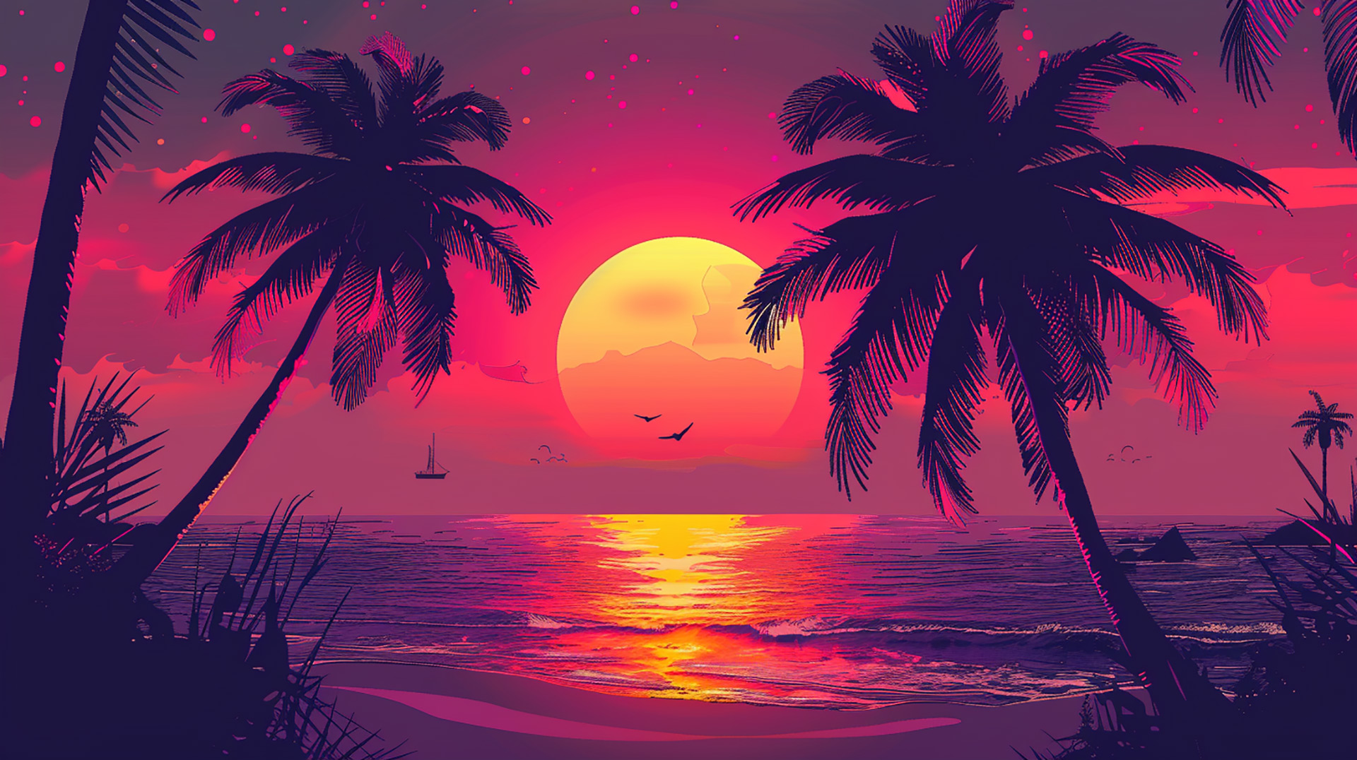 Golden Horizon: AI-Crafted Beach Sunset Wallpaper