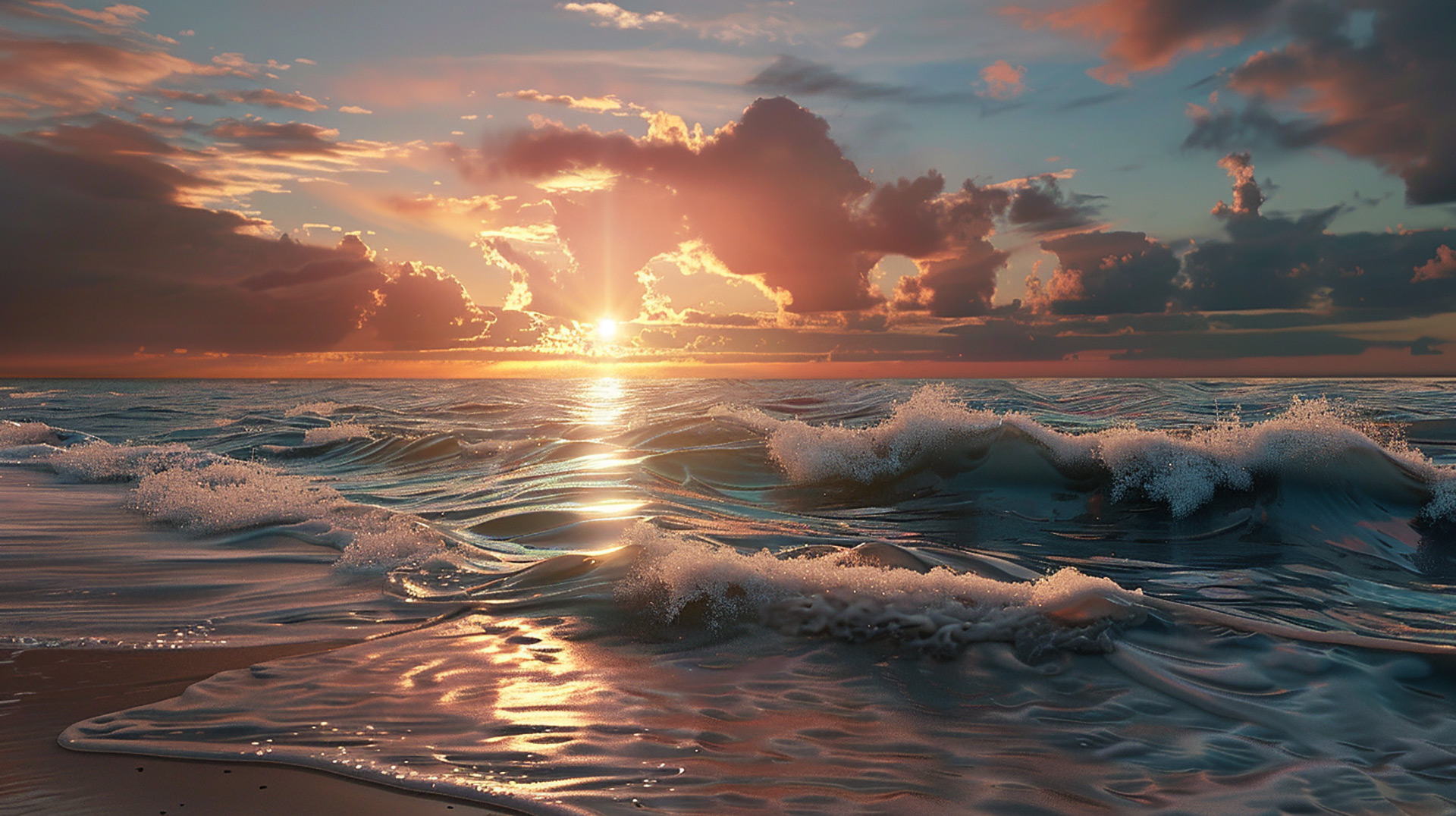 Seascape Splendor: HD Beach Sunset Desktop Wallpaper