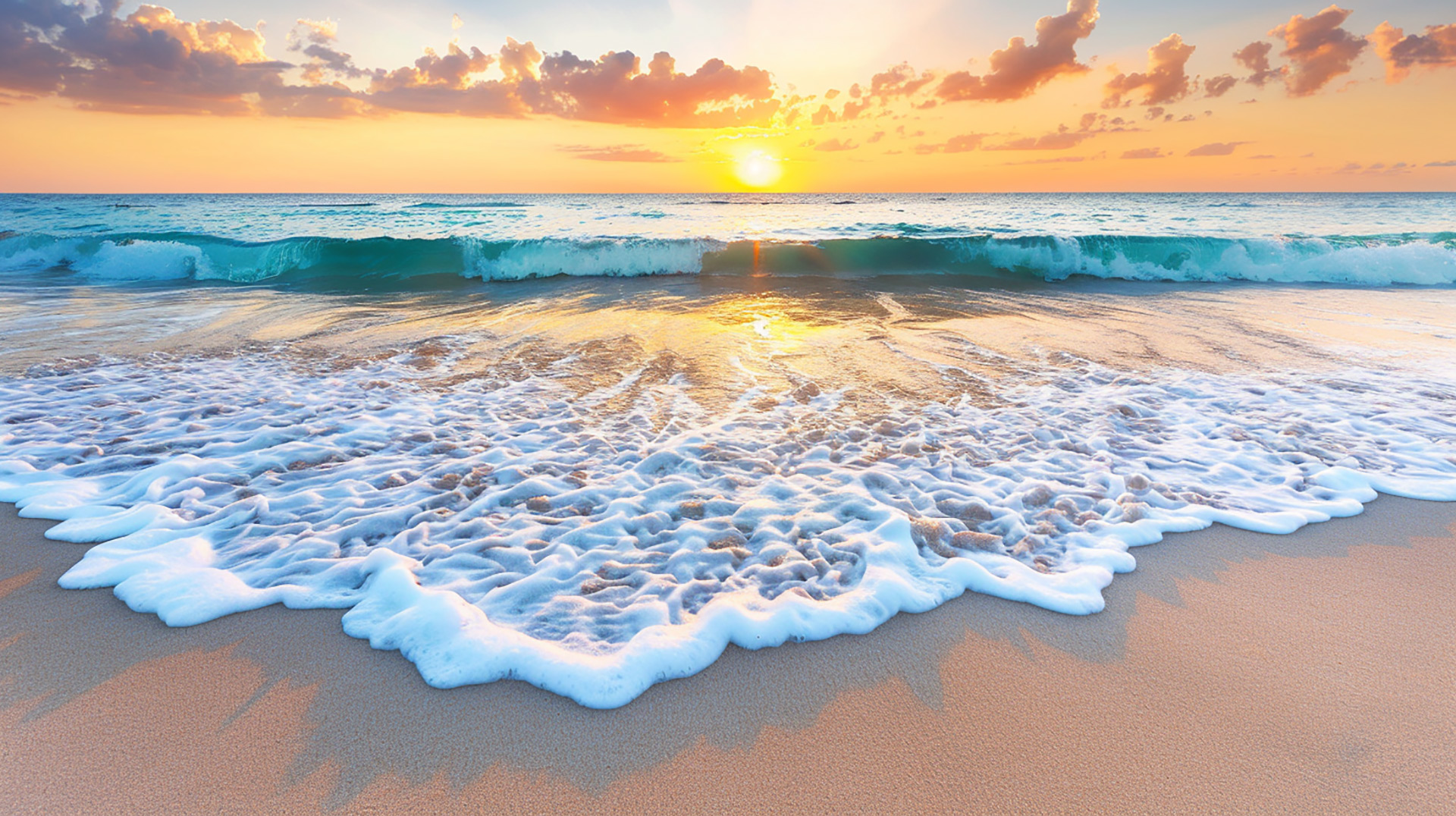 Beachside Bliss: Digital Beach Sunset Desktop Scene