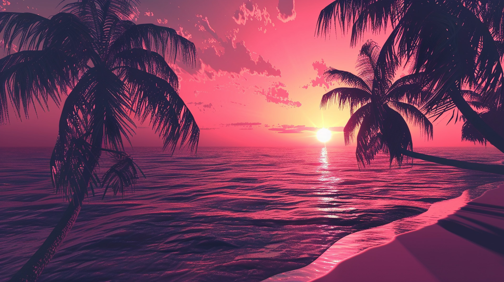Ocean Oasis: Digital Beach Sunset Desktop Picture