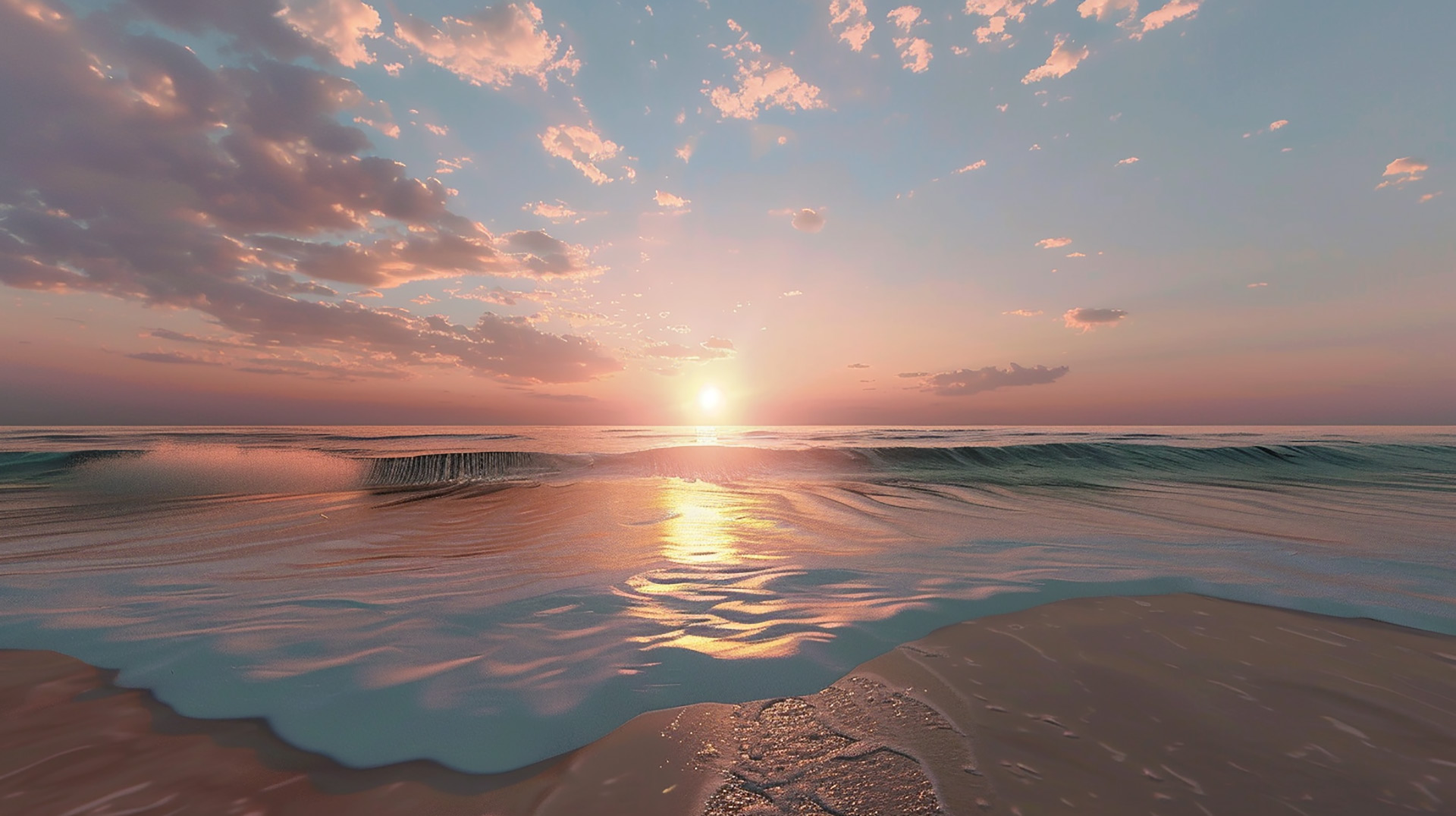 Coastal Calmness: AI Beach Sunset Desktop Background