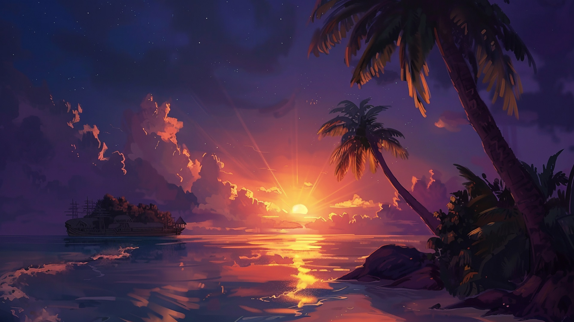 Sunset Spectacular: HD Beach Sunset Desktop Scene