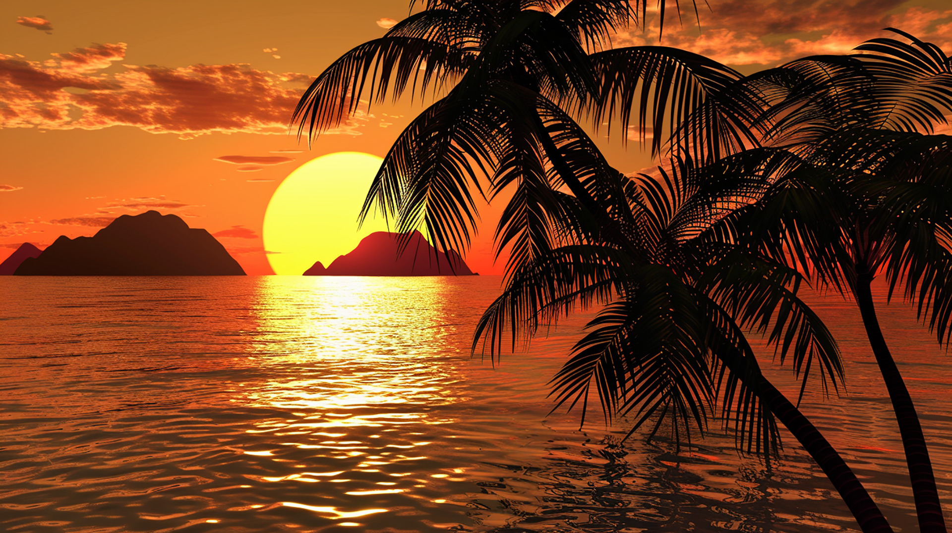 Dusk Delight: Digital Beach Sunset Desktop Background