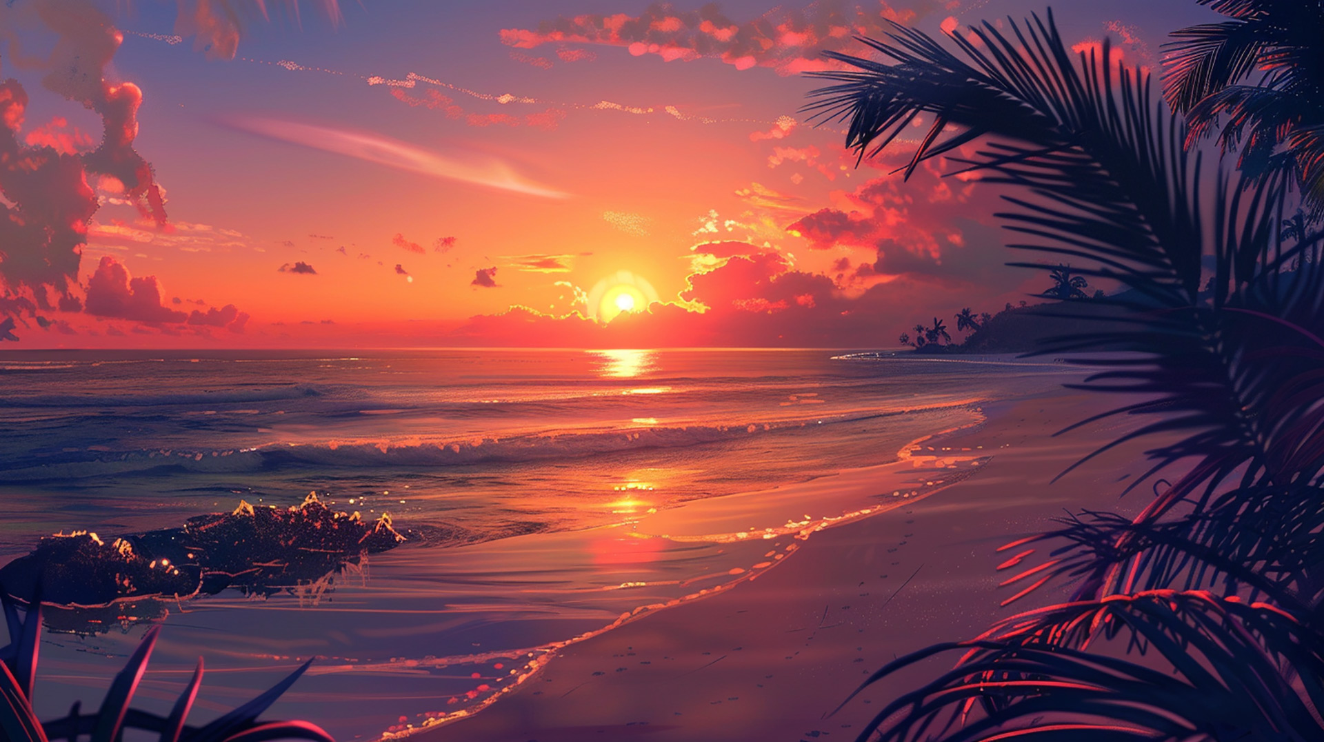 Seashore Majesty: HD Beach Sunset Wallpaper