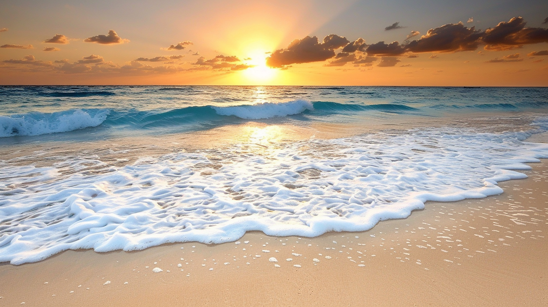 Tropical Twilight: AI Beach Sunset Desktop Image