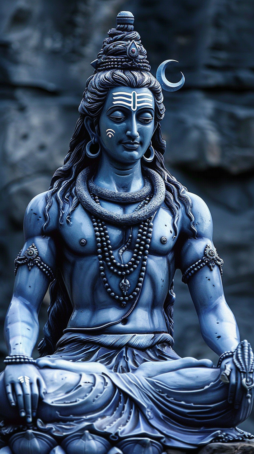 Radiant Blue Lord Shiva: 4K Mobile Screen