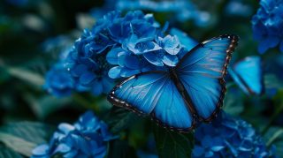 Cobalt Whispers: Blue Butterfly Digital Wallpaper