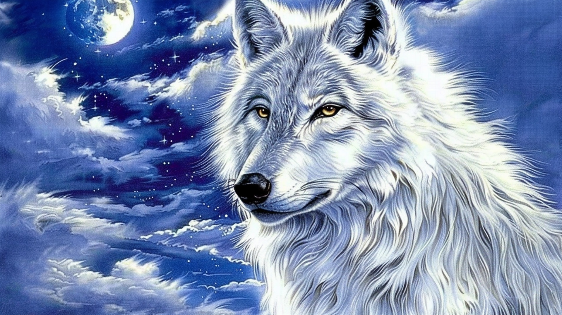 Enchanted Blue Wolf and Moon Digital Image