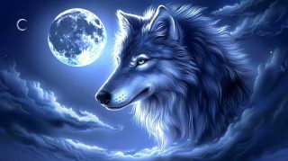 Blue Wolf Howling at Moon HD Wallpaper