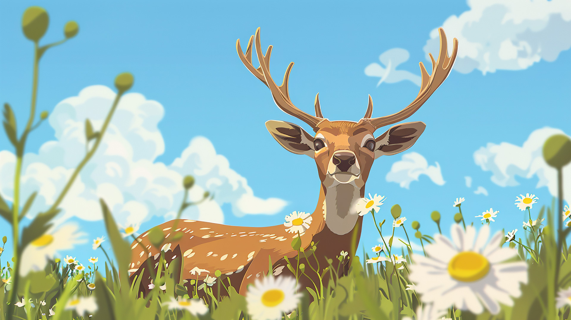 Deer Doodles: Cartoon Deer Scene