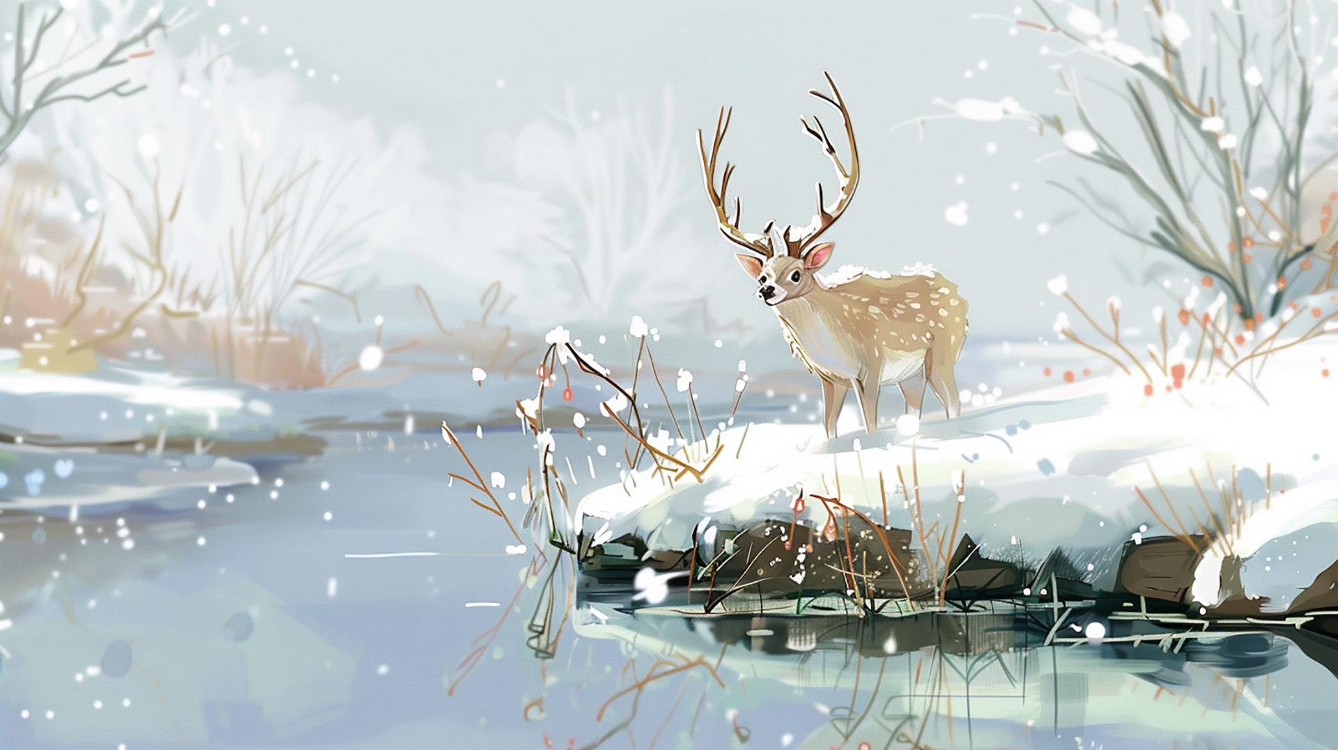 Cartoon Capers: Whimsical Deer Desktop Wallpaper