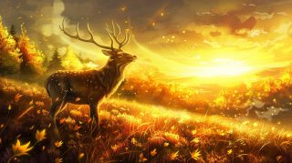 Playful Forest Friends: Cartoon Deer Wallpaper