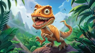 Happy Cartoon Dinosaur Digital Background