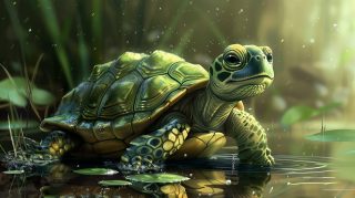 Whimsical Turtle Retreat: AI Desktop Wallpaper