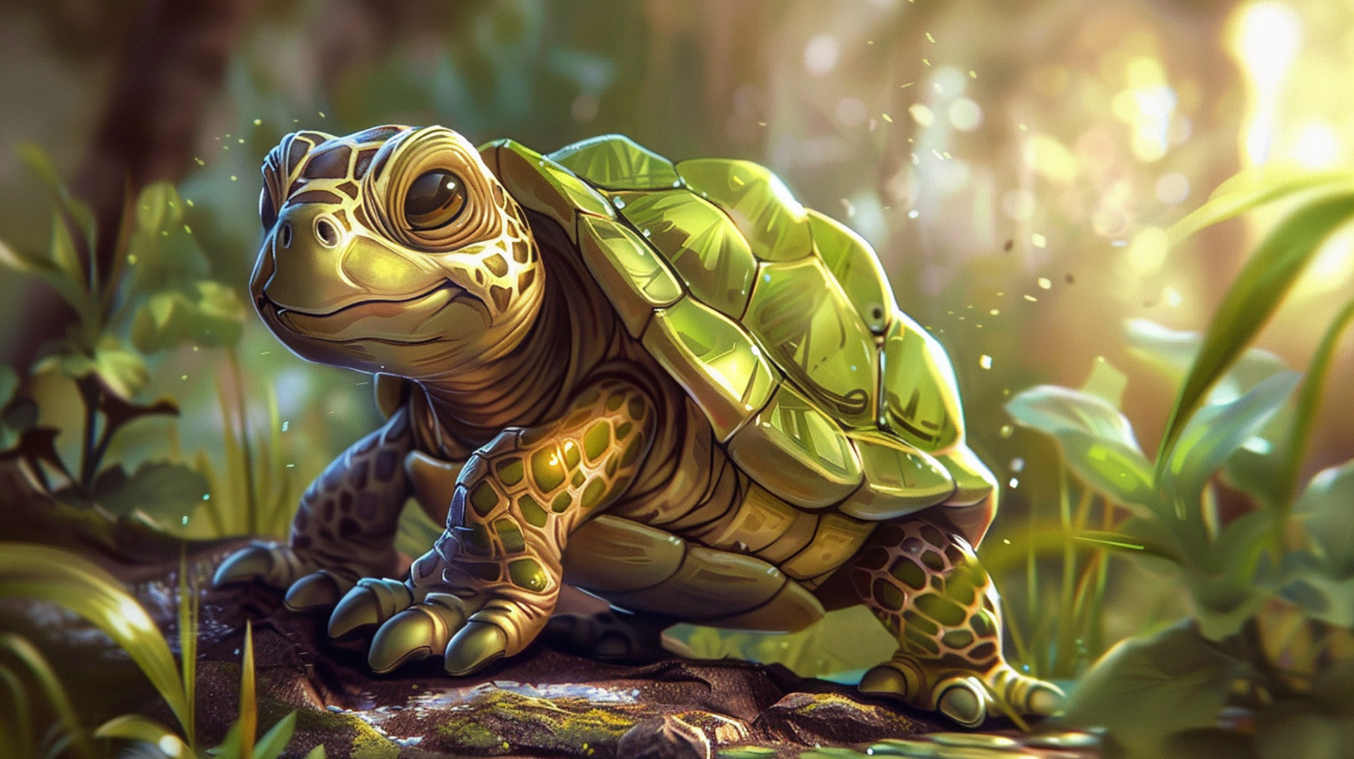 Cute Cartoon Turtle Bliss: 4K AI Desktop Wallpaper