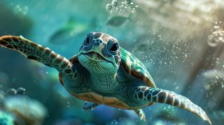 Vibrant Turtle Paradise: 4K Cartoon Turtle AI Wallpaper