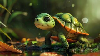 Charming Cartoon Turtle Oasis: 4K AI Wallpaper