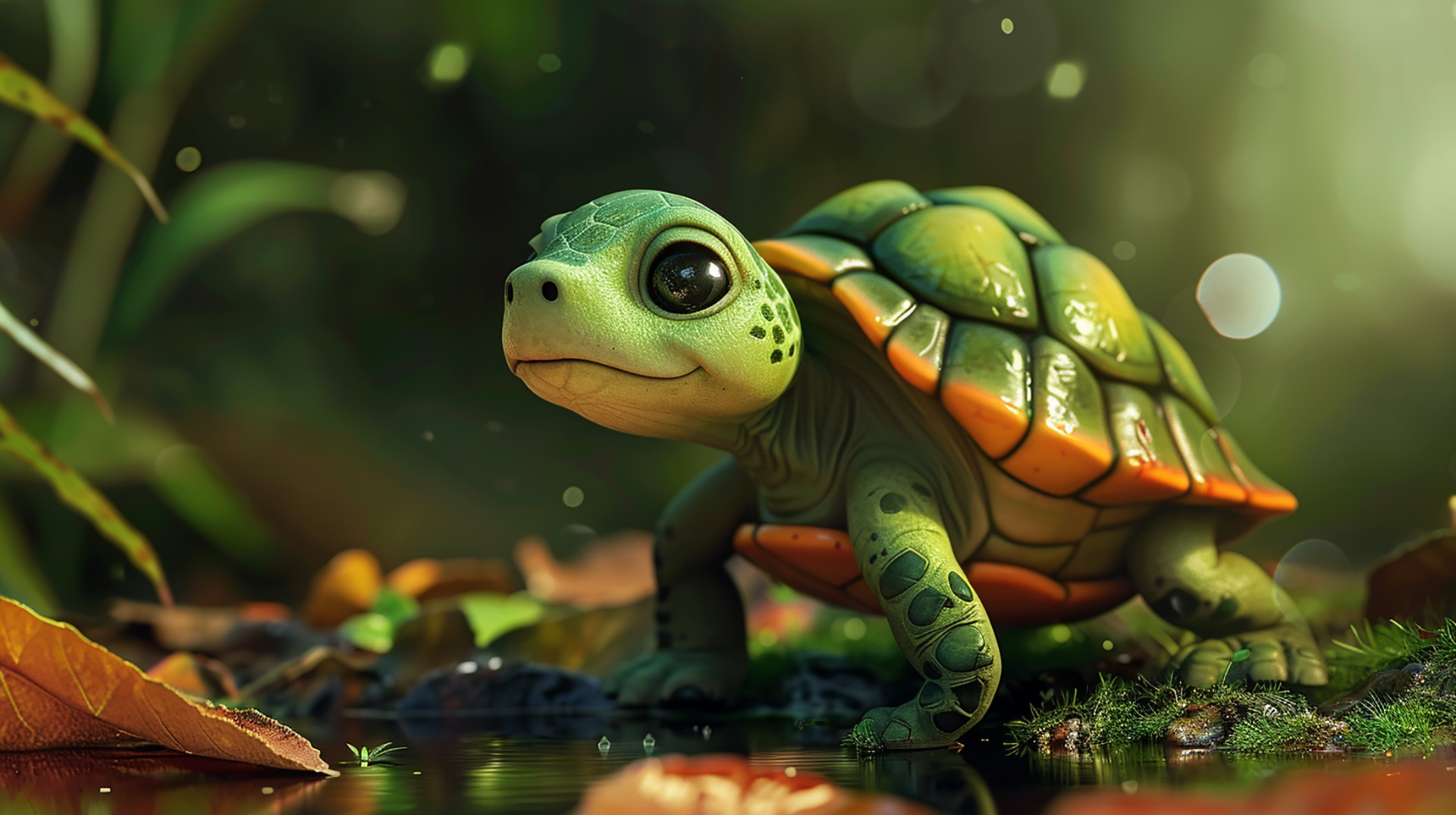 Charming Cartoon Turtle Oasis: 4K AI Wallpaper