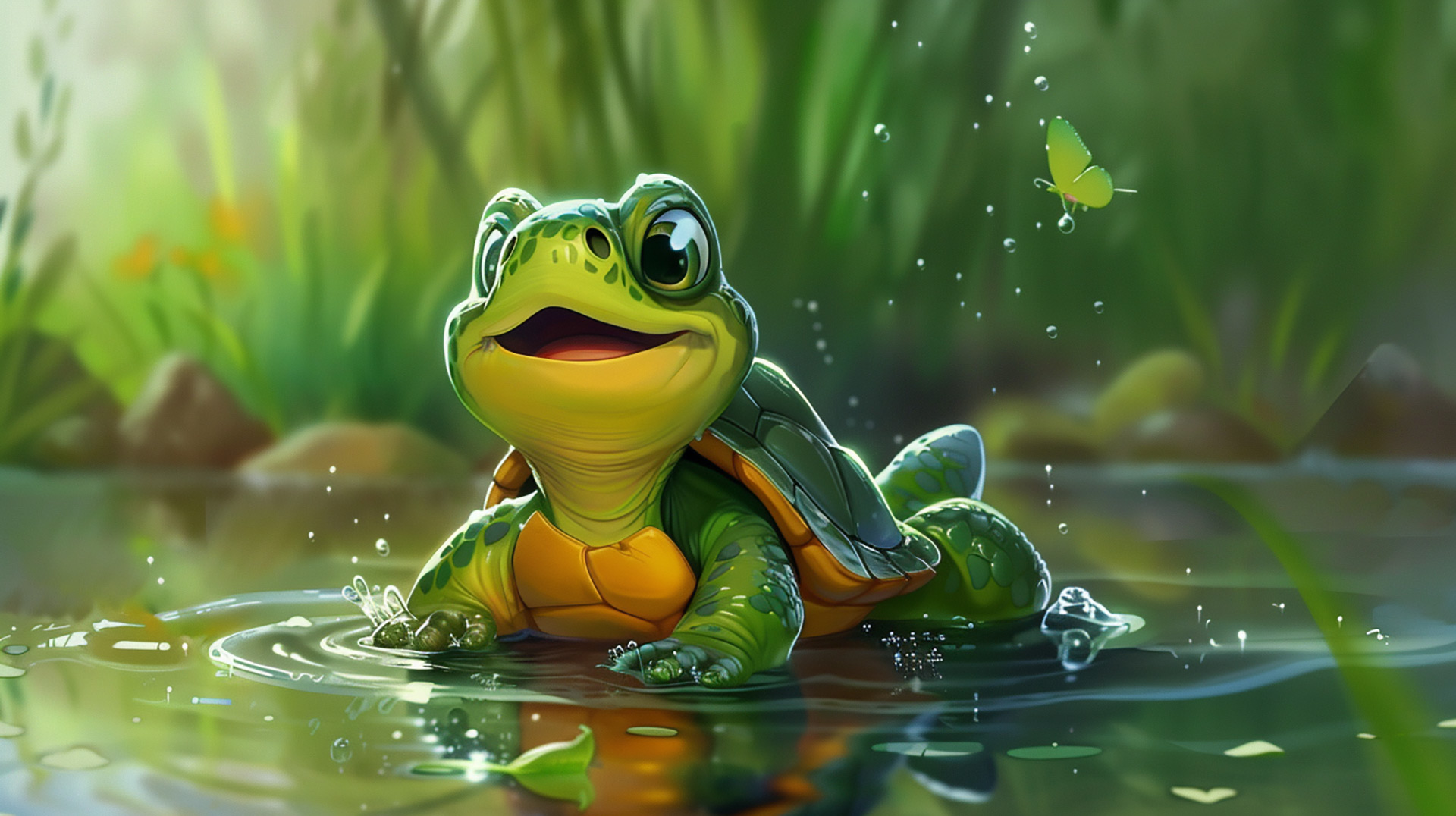 Tropical Turtle Paradise: HD Cartoon Turtle AI Wallpaper