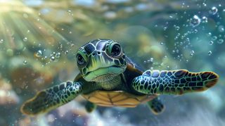 Vibrant Turtle Fantasy Island: Ultra HD Cartoon Turtle AI Wallpaper