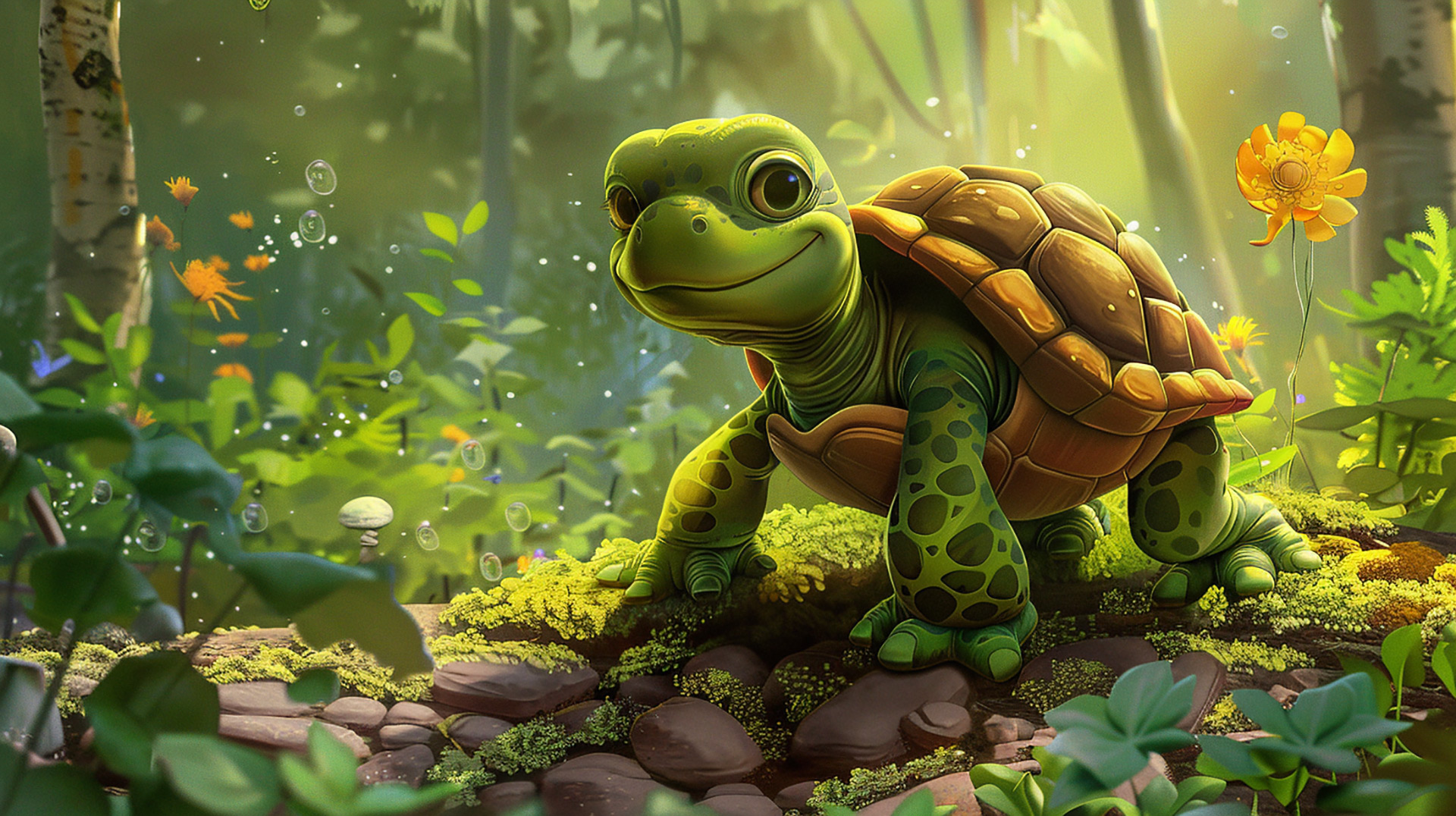 Playful Cartoon Turtle Hideout: 4K AI Background