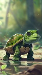 Whimsical Turtle Journey: Cartoon Mobile Wallpaper