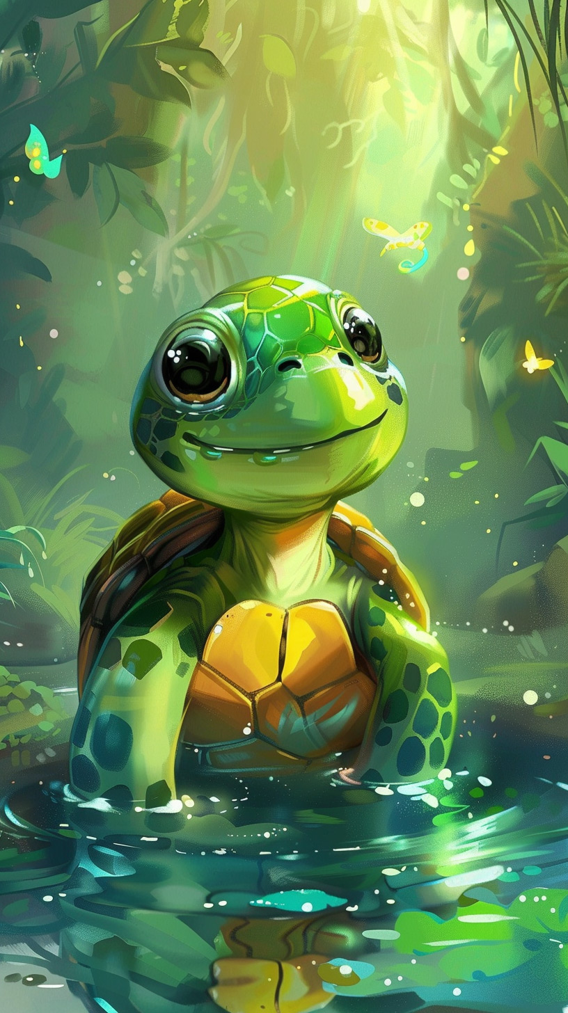 Serene Cartoon Turtle Bliss: Peaceful Phone Background