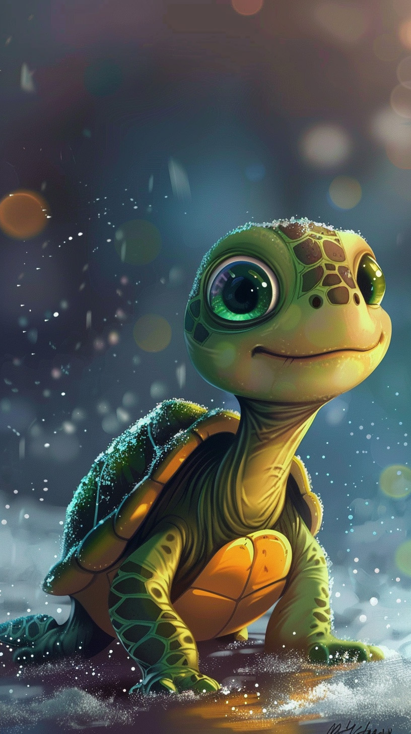 Tranquil Turtle Serenity: Cartoon Mobile Background