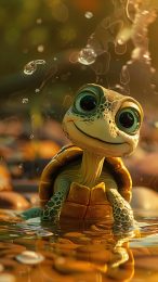 Charming Cartoon Turtle Beach: Cute iPhone Wallpaper