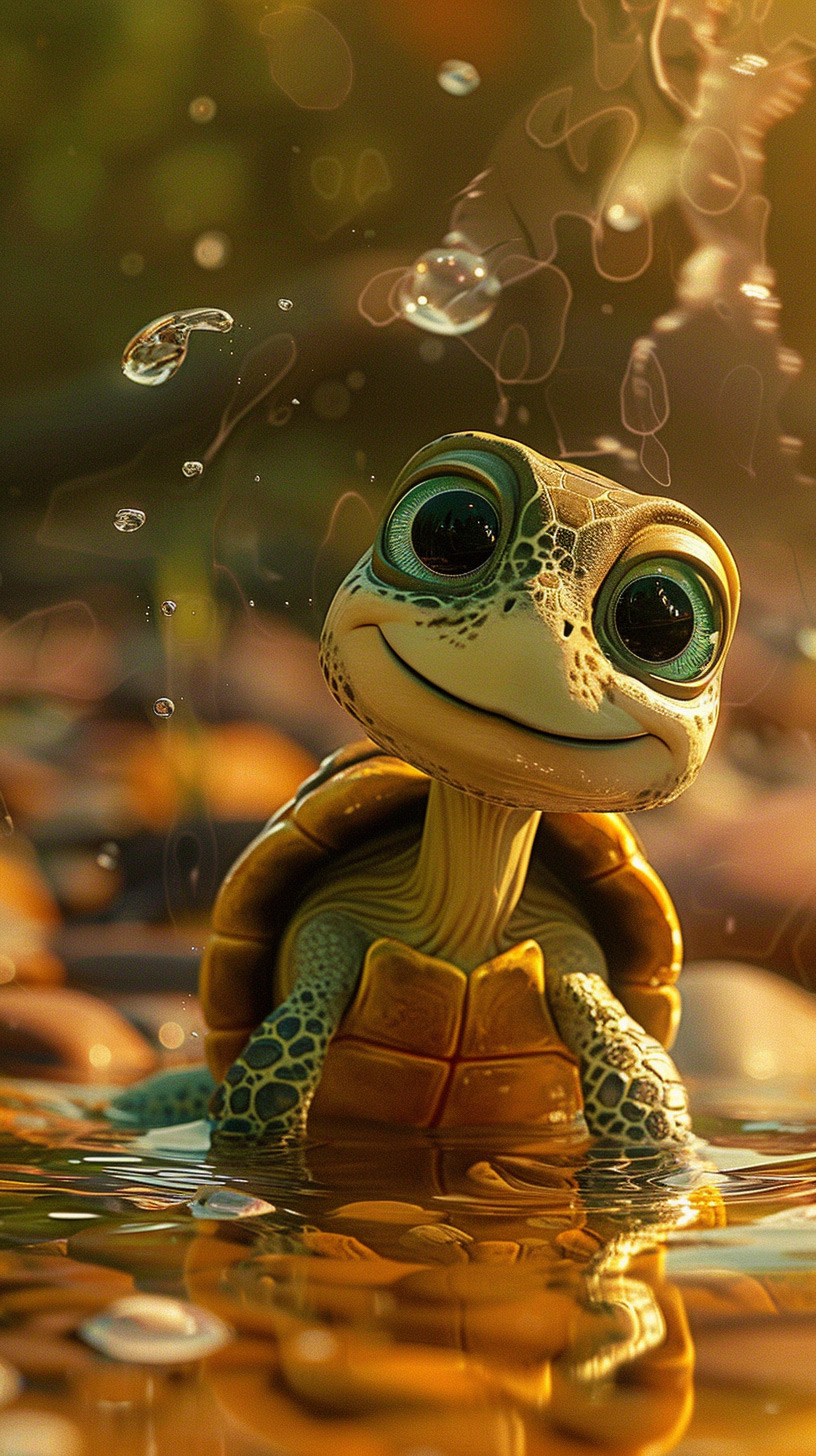 Charming Cartoon Turtle Beach: Cute iPhone Wallpaper