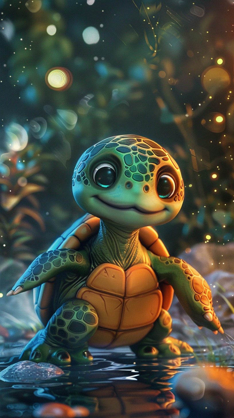 Serene Turtle Sanctuary: Peaceful Mobile Wallpaper with Cartoon Turtle