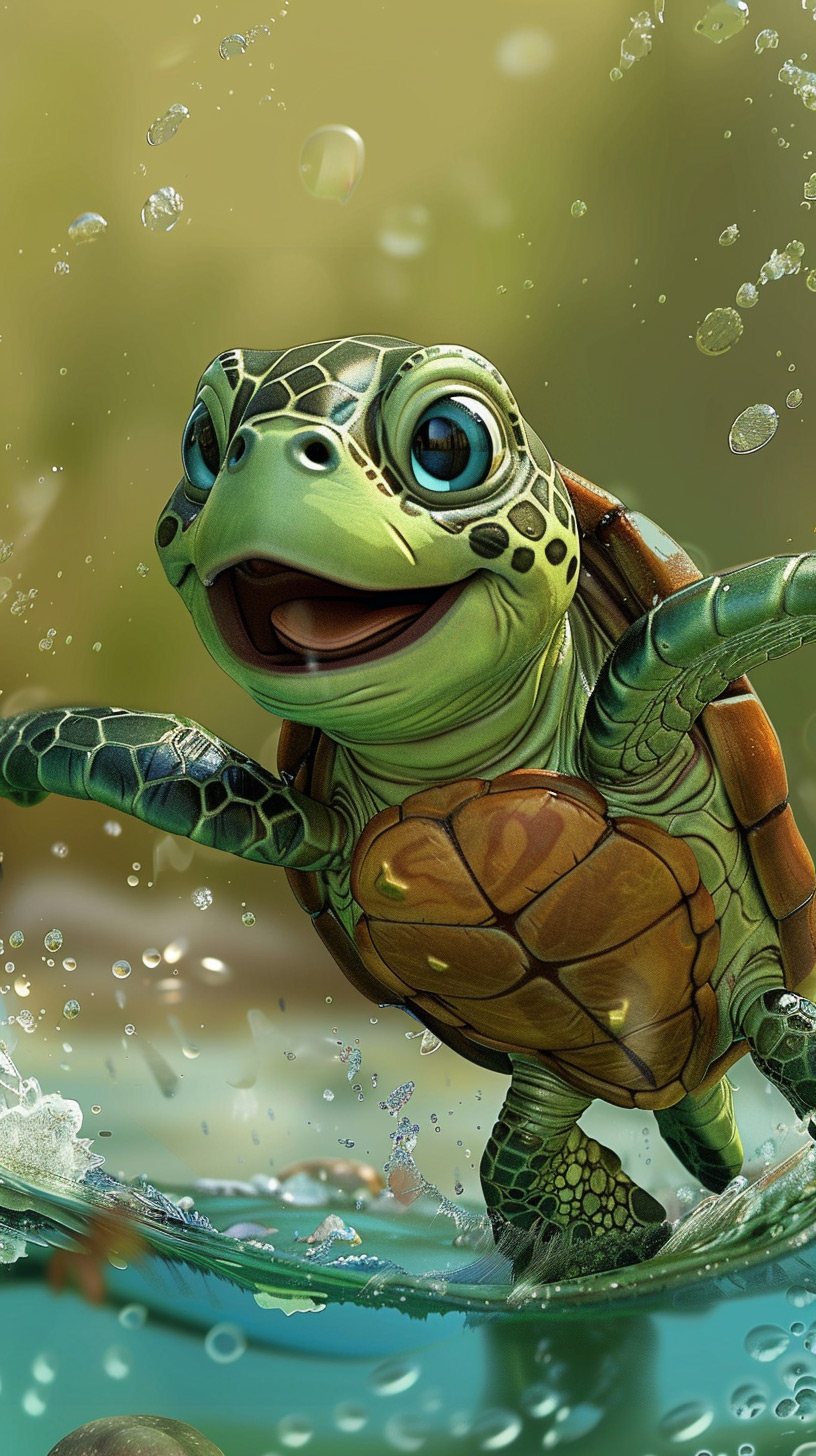 Tropical Cartoon Turtle Hideaway: Vibrant iPhone Wallpaper