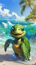 Enchanted Cartoon Turtle Wonderland: Magical Phone Background