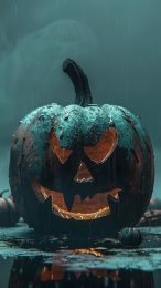 Sinister Grinning Pumpkin Digital Wallpaper