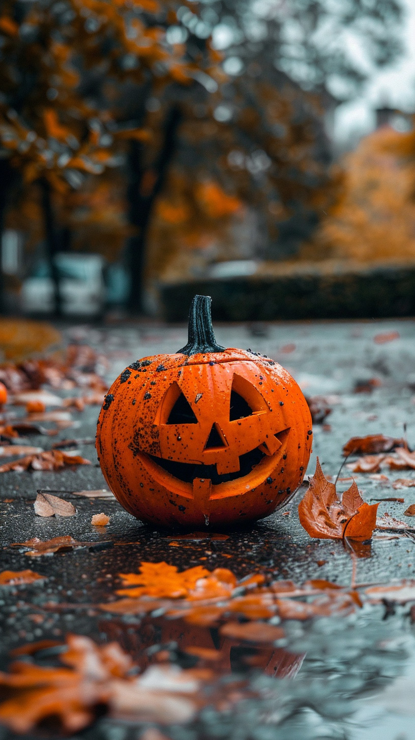 Haunted Pumpkin with Glowing Eyes Wallpaper