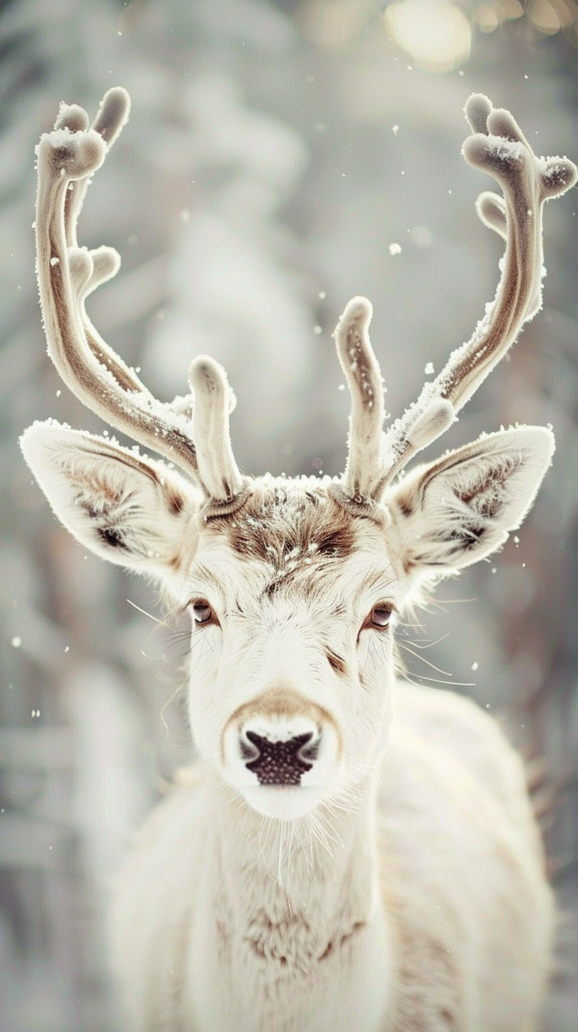 Happy Deer in Snowy Forest Mobile Background