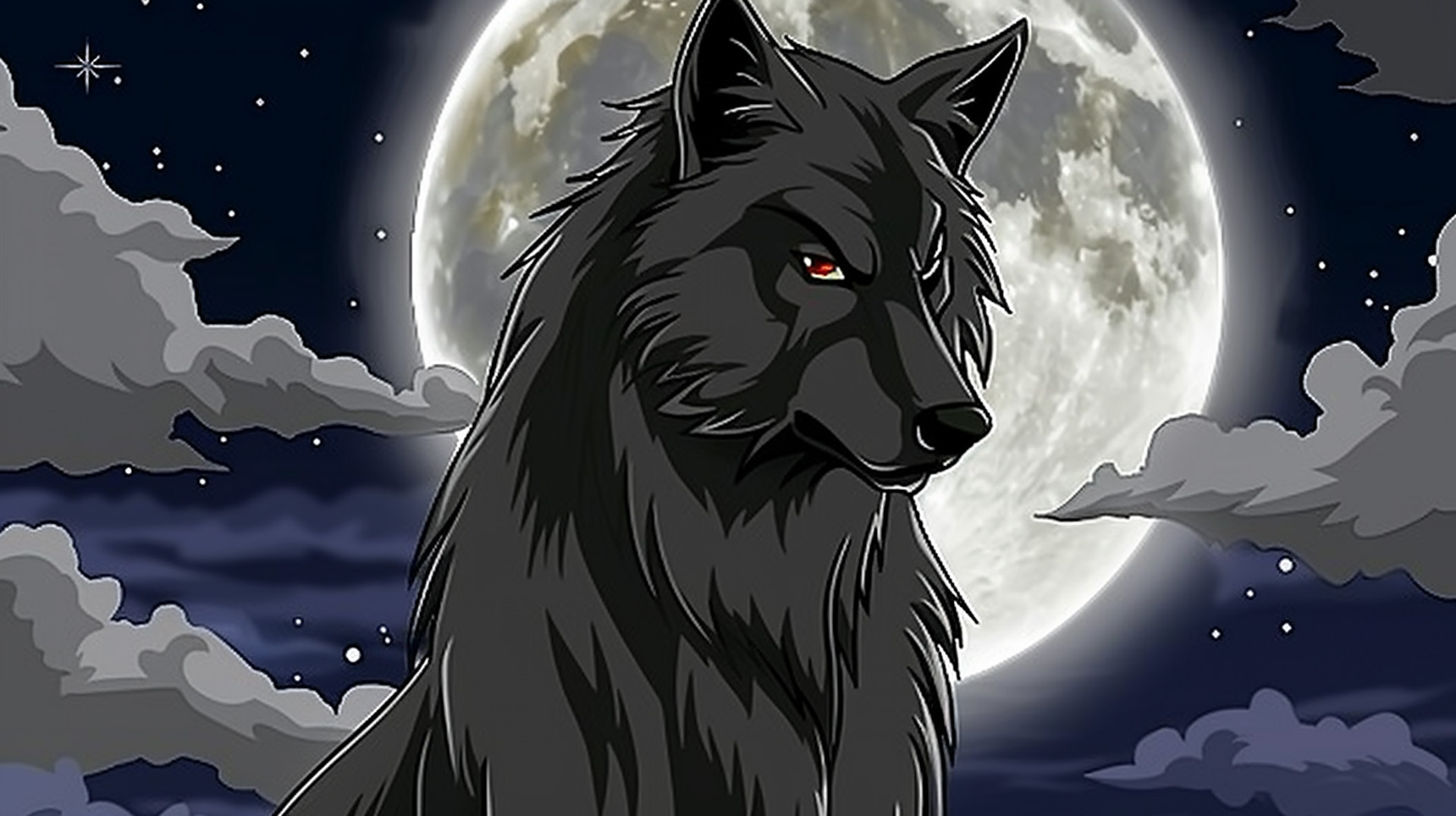 Endearing Wolf and Moon Illustration Wallpaper