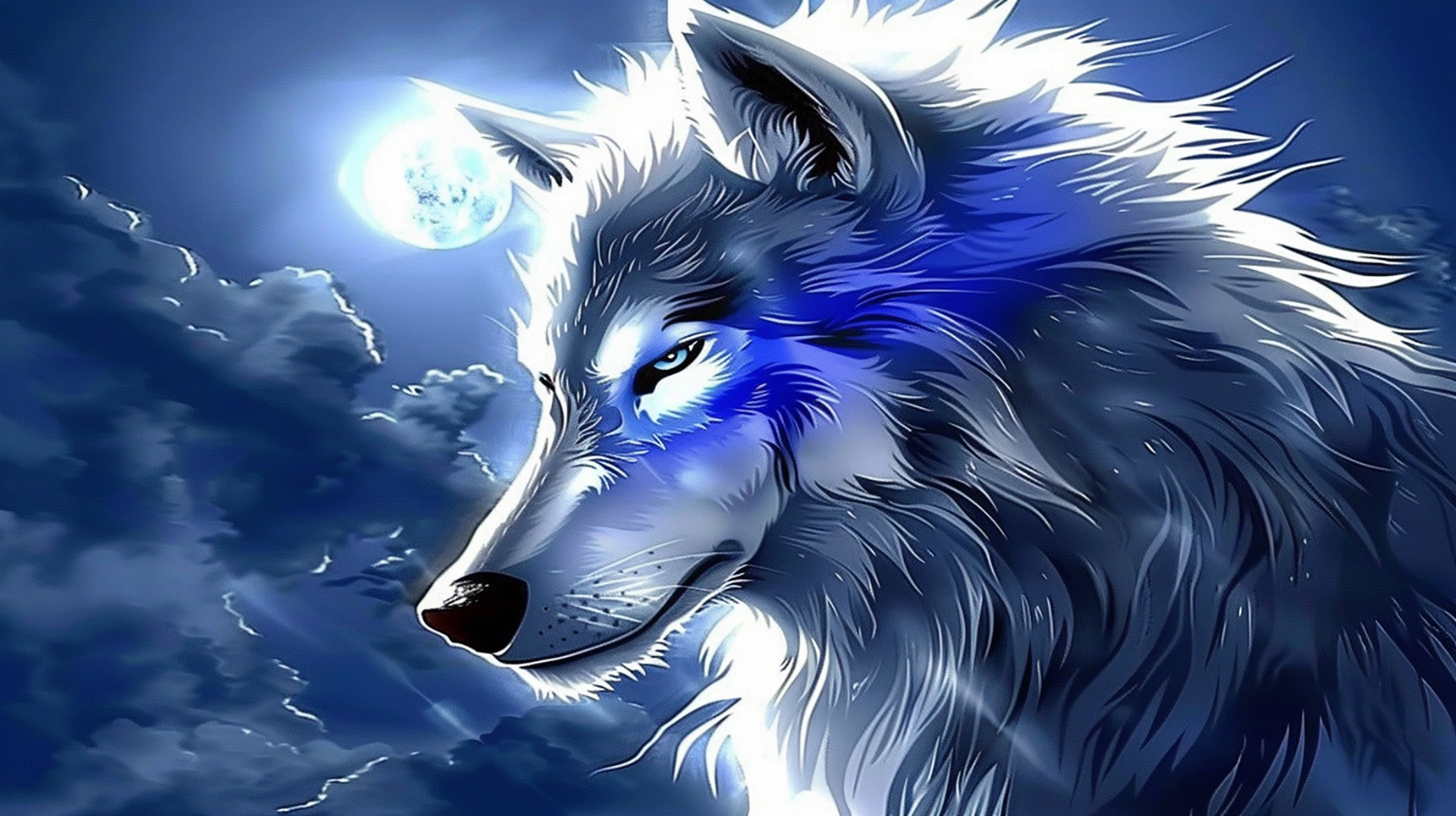 Cute Howling Wolf and Moon Digital Background