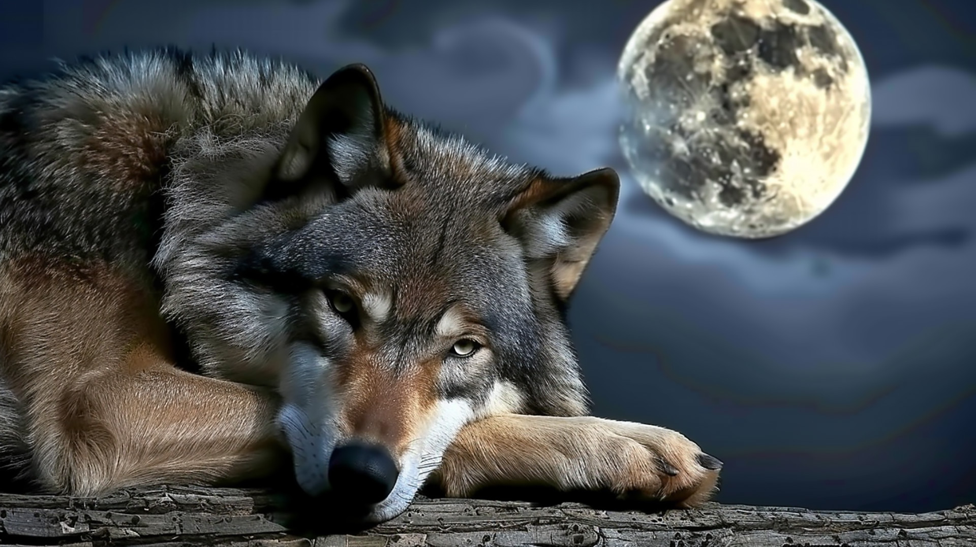 Lovable Wolf Pup with Moon HD Picture