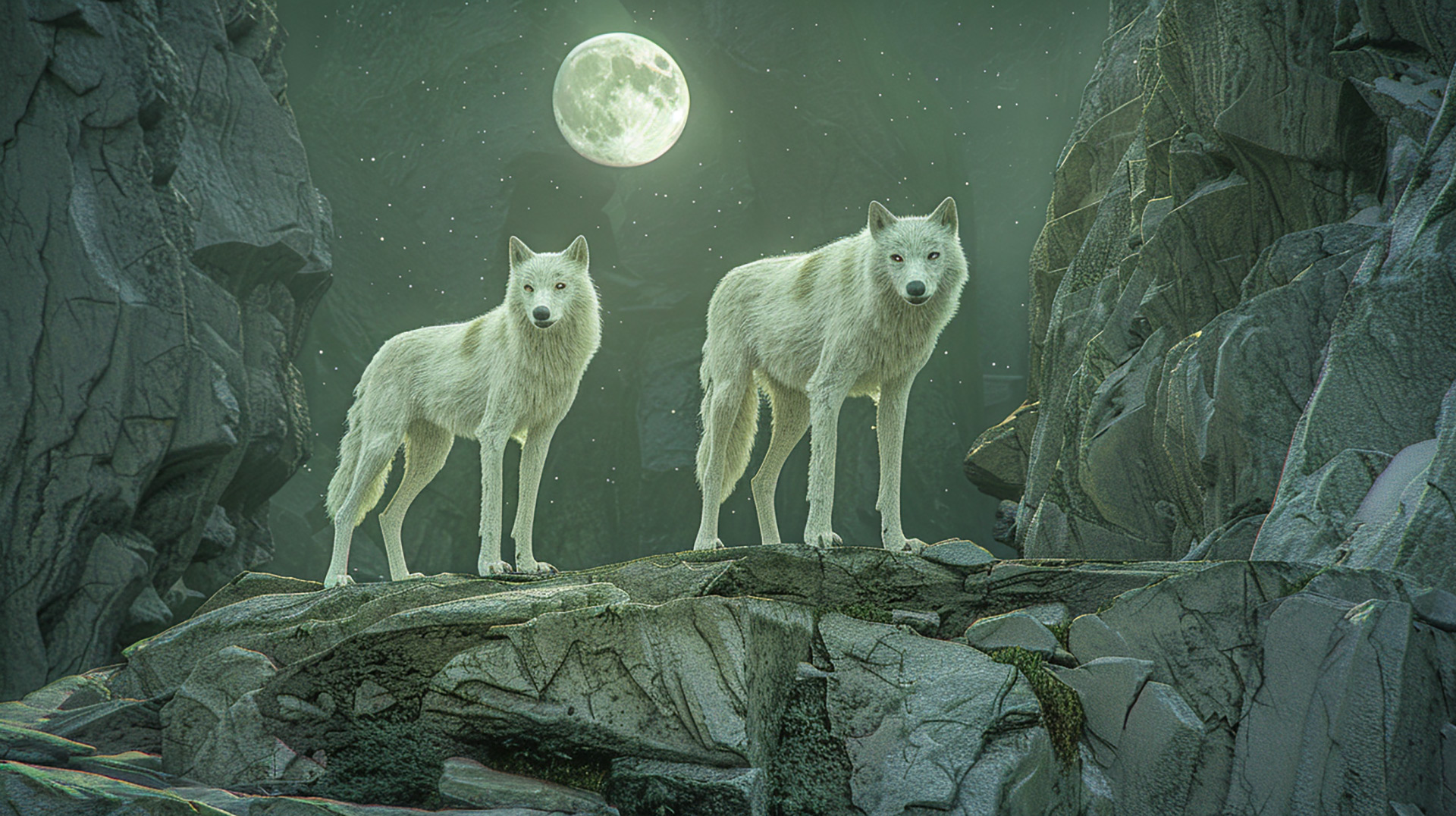 Chibi Wolf with Moon Digital Art
