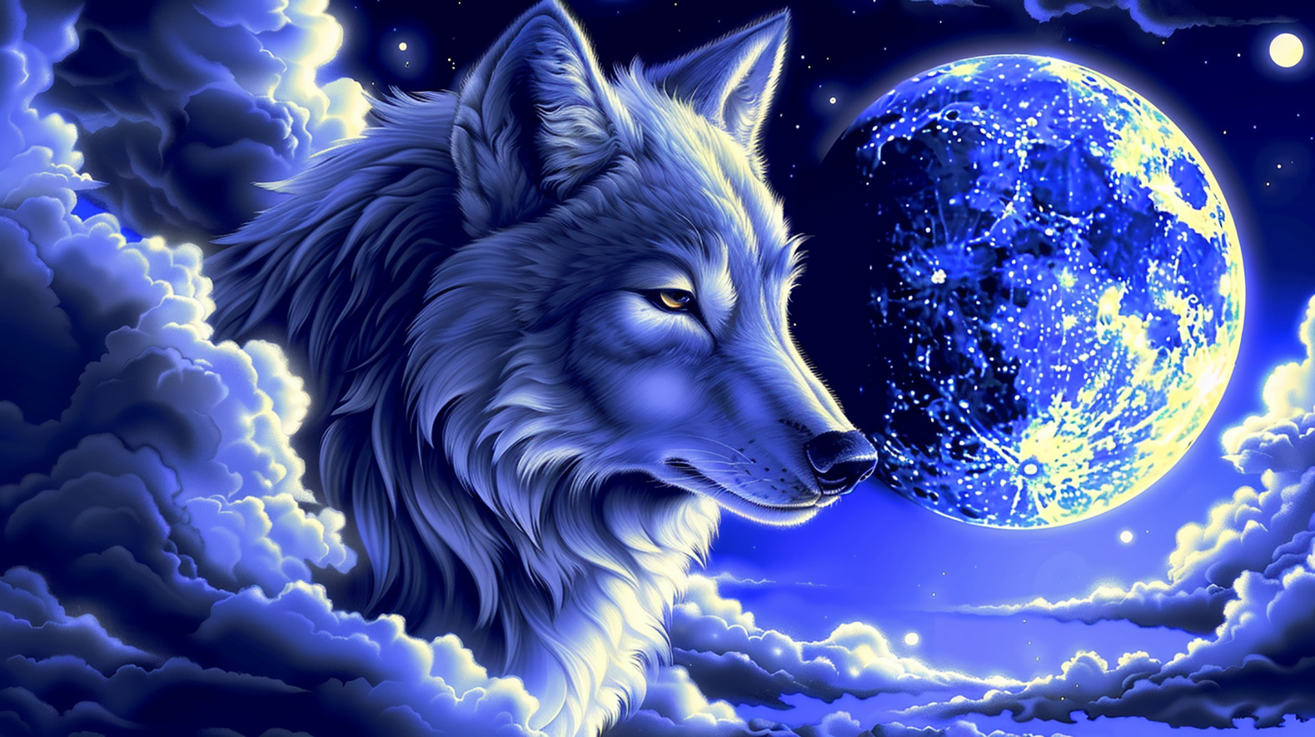 Kawaii Wolf with Moon HD Digital Image