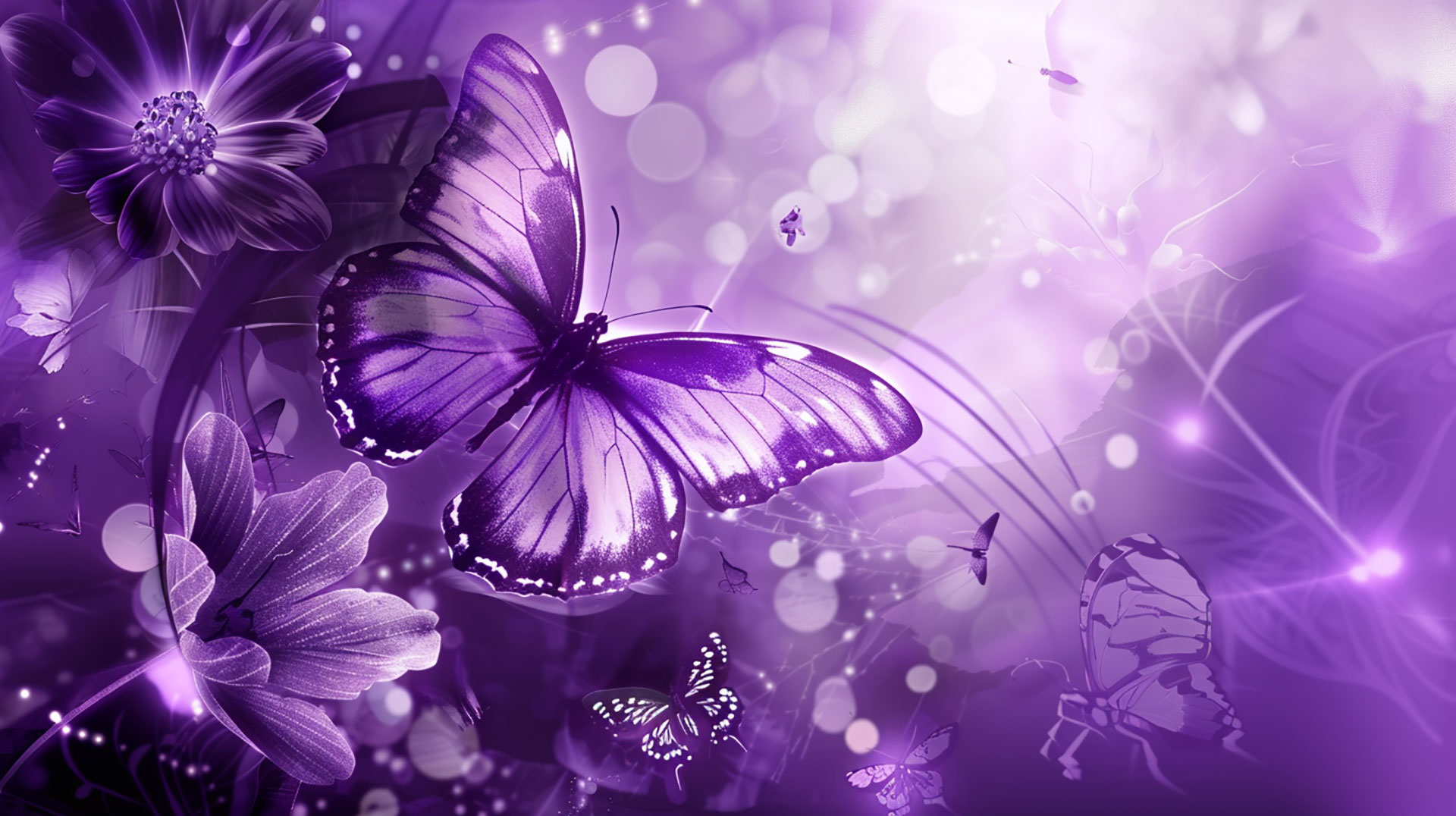 Midnight Enchantment: Dark Purple Butterfly Desktop Wallpaper