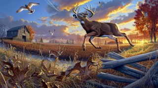 Majestic Prey: AI-Crafted Deer Hunting Wallpaper