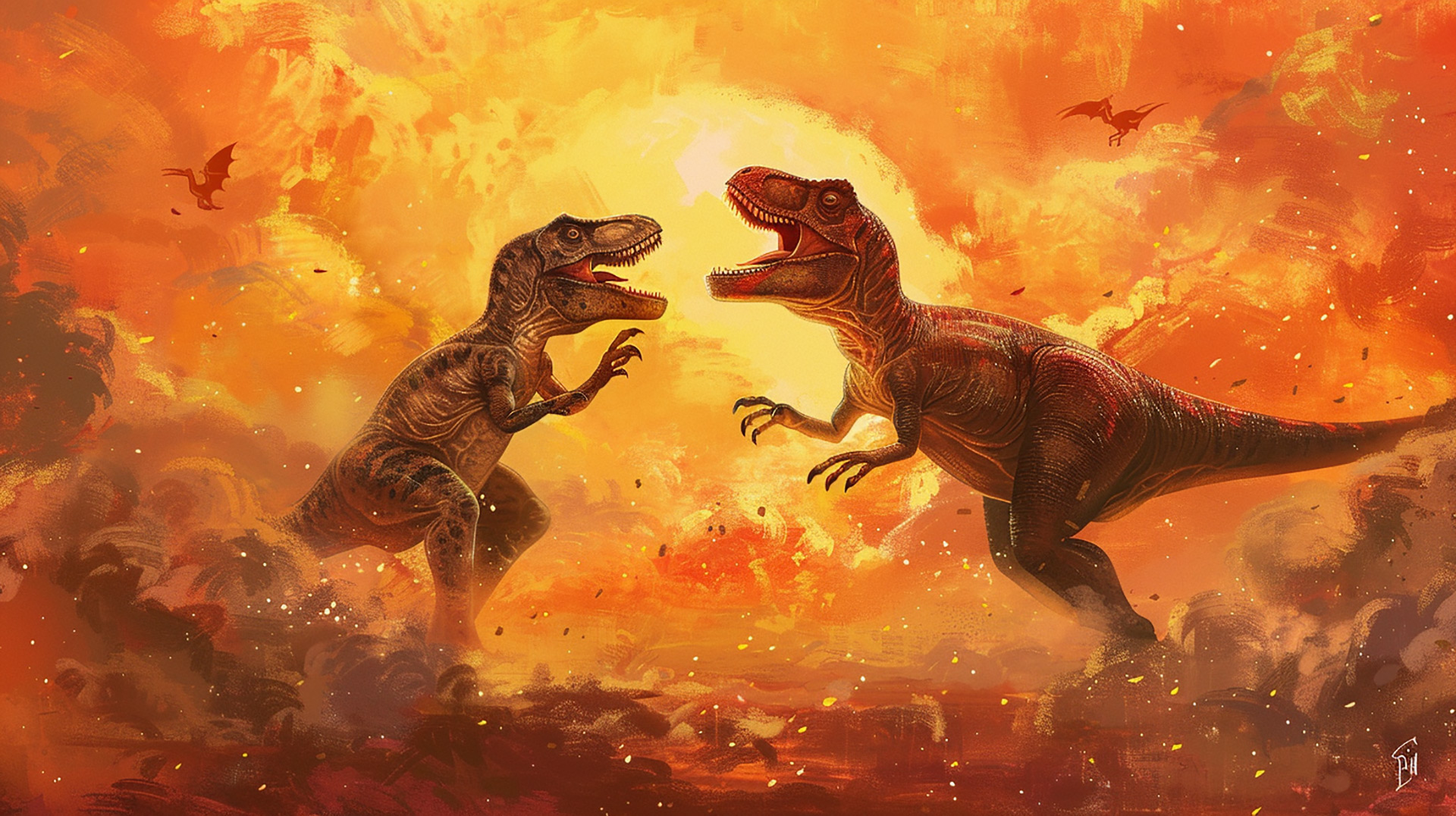 Epic Dinosaur Battle AI Image Wallpaper