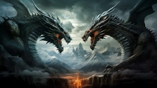 Dragon Warfare: Wallpaper Depicting Dragons Fighting