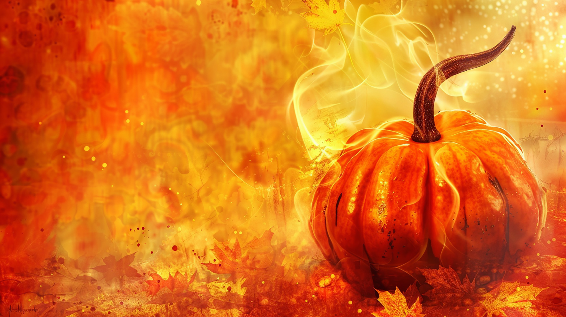 Radiant Fall Pumpkin Display: AI HD Wallpaper