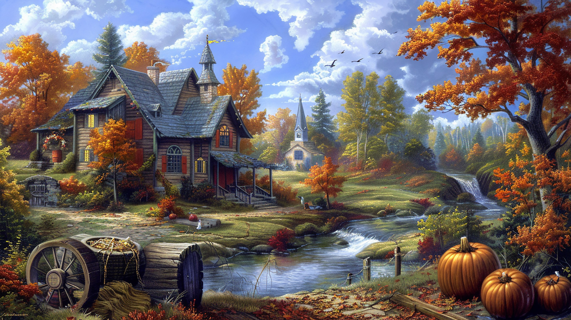 Charming Fall Pumpkin Display: 16:9 Digital Background