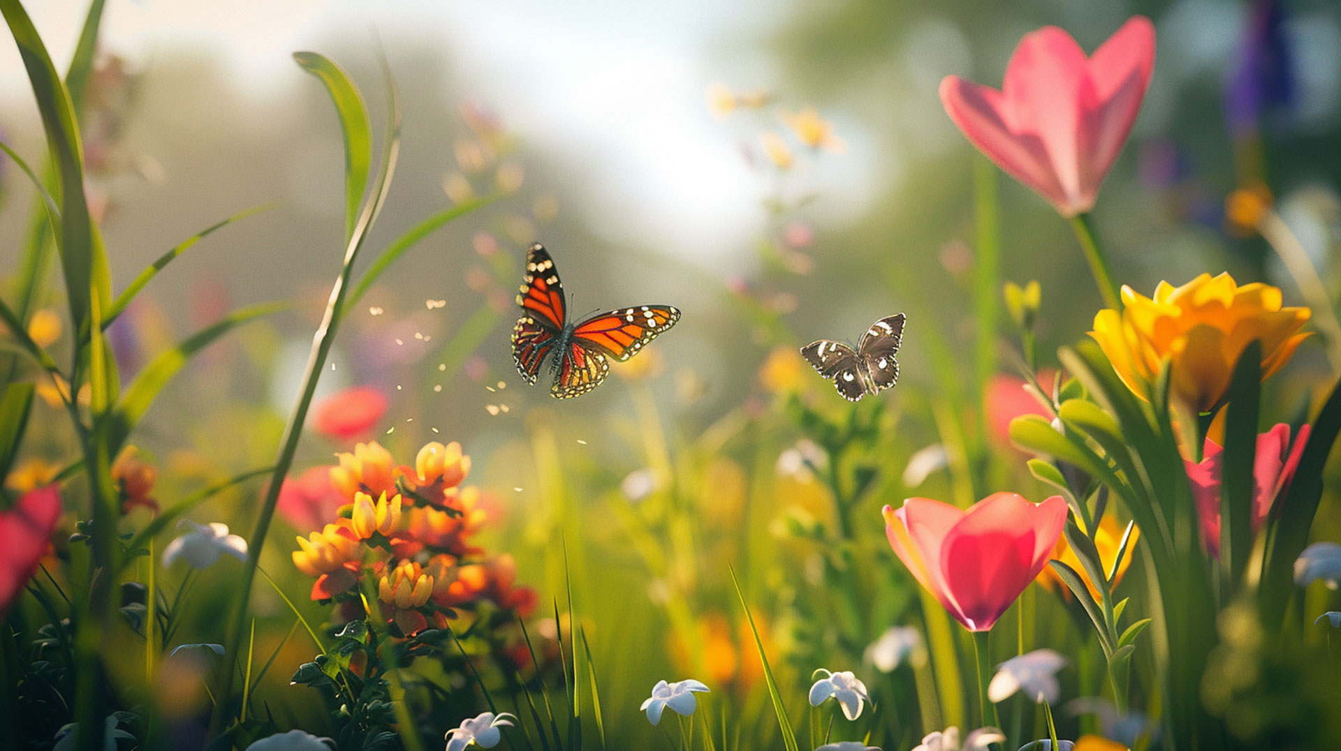 Petal Parade: Ultra HD Wallpaper with Flowers and Butterflies